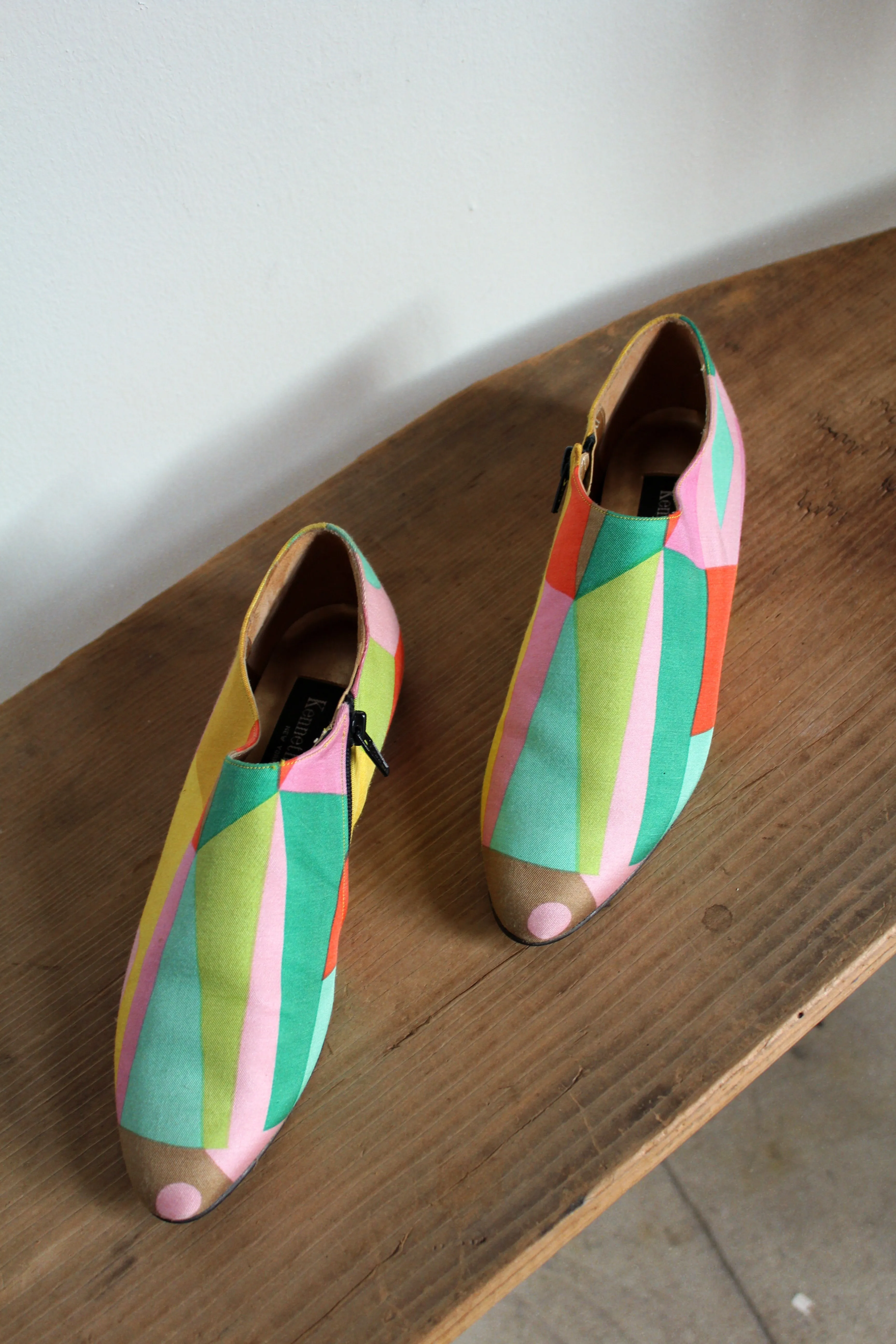 1980s Kenneth Cole New York Art to Wear Colorful Slip On Leather & Canvas Loafers - Size 8.5B