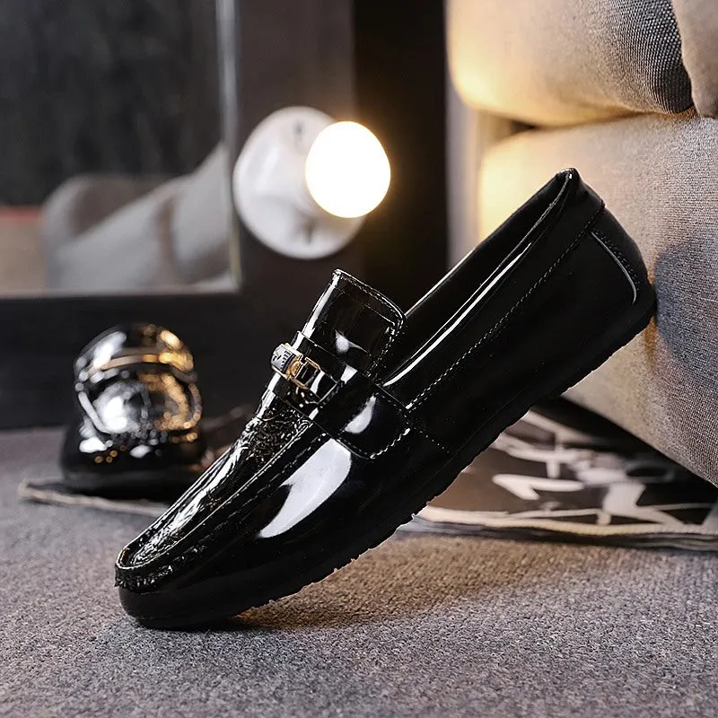 2024 Summer Versatile Men's Loafers Men's Social People Korean Version Lazy Casual Shoes Hairstylist Shiny Leather Shoes