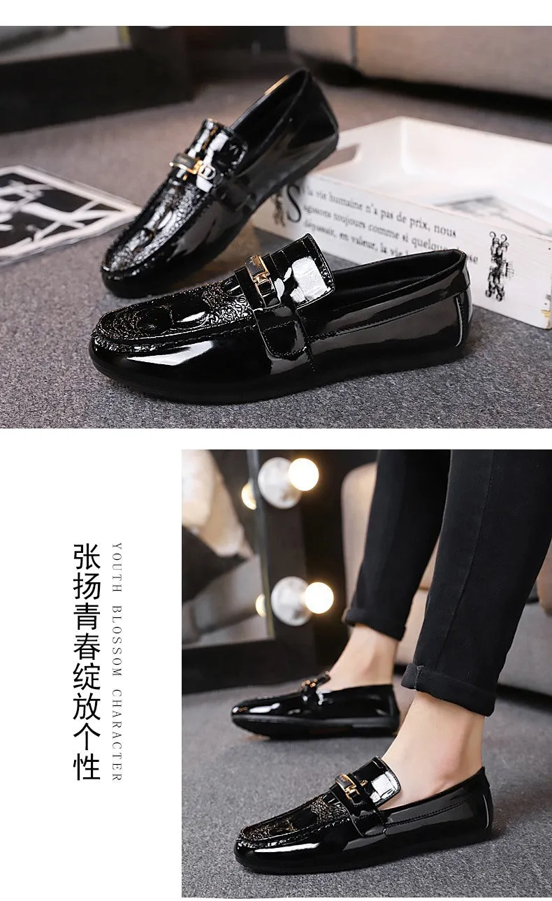 2024 Summer Versatile Men's Loafers Men's Social People Korean Version Lazy Casual Shoes Hairstylist Shiny Leather Shoes
