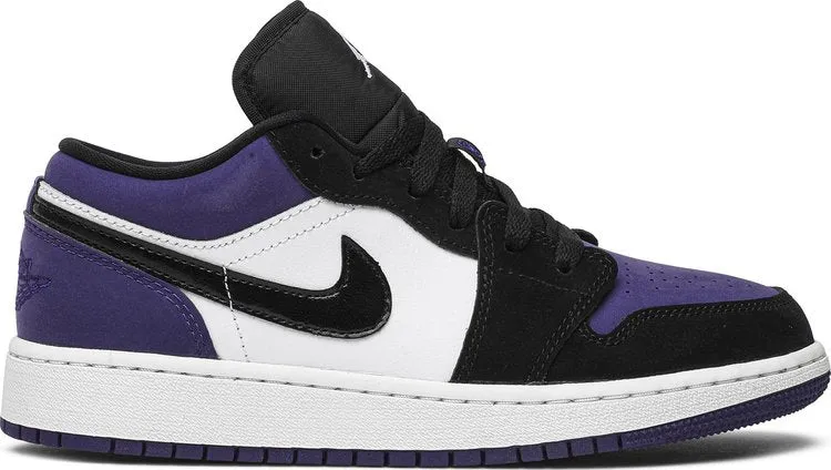 Air Jordan 1 Low GS Court Sneakers, Black-White-Purple