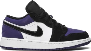 Air Jordan 1 Low GS Court Sneakers, Black-White-Purple