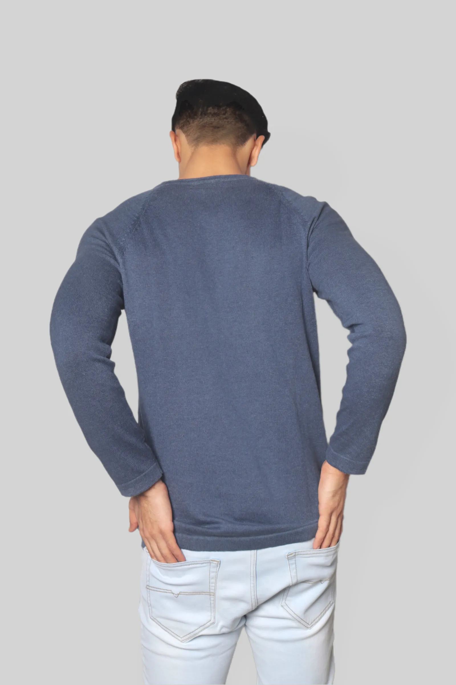 Airforce Blue Flat Knit Rough neck Full Sleeve T-shirt