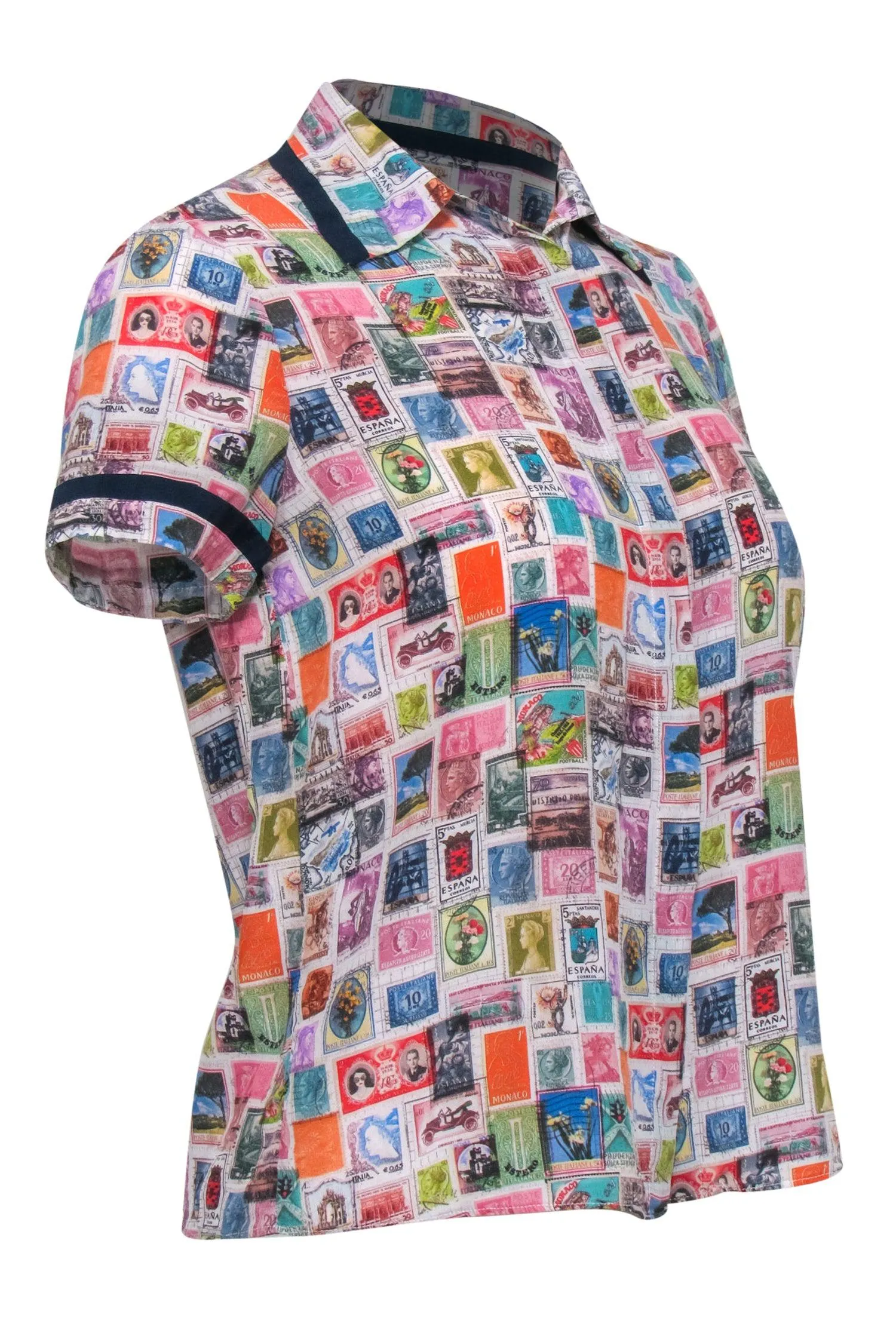 Alice & Olivia - Multicolor Stamp Print Short Sleeve Button-Up Sz XS