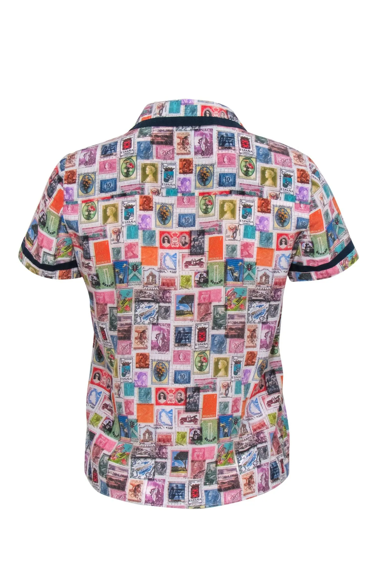 Alice & Olivia - Multicolor Stamp Print Short Sleeve Button-Up Sz XS