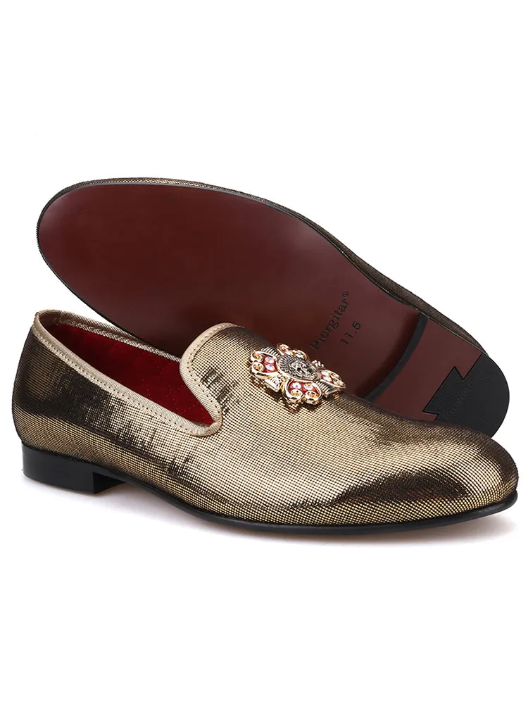 Autumn new style golden small plaid colorful Zuma buckle men's trendy shoes European and American style party slip-on loafers