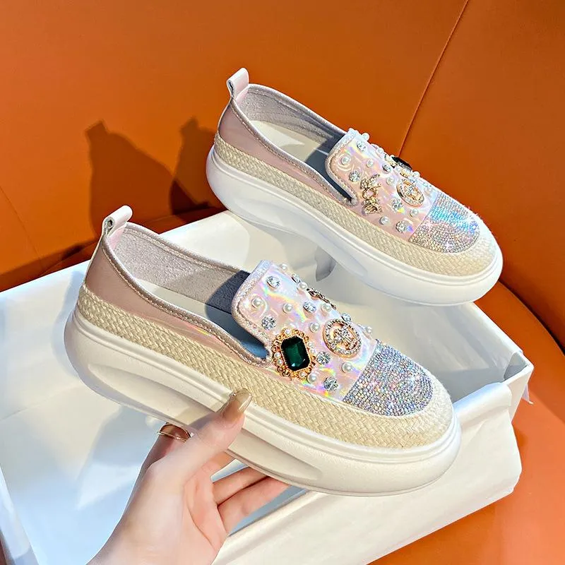 Autumn Rhinestone Thick-soled Casual Colorful Loafers