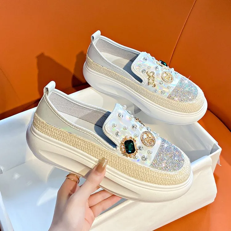 Autumn Rhinestone Thick-soled Casual Colorful Loafers