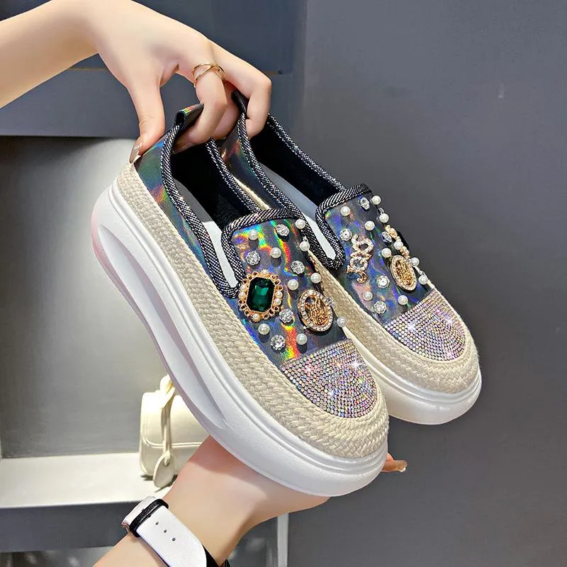 Autumn Rhinestone Thick-soled Casual Colorful Loafers