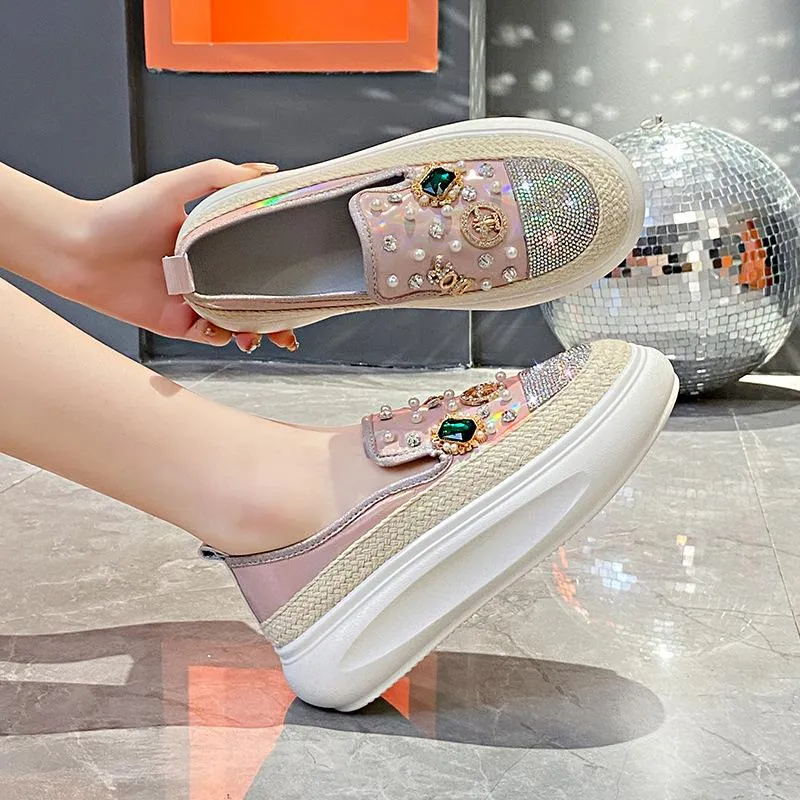 Autumn Rhinestone Thick-soled Casual Colorful Loafers