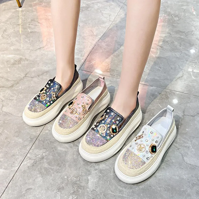 Autumn Rhinestone Thick-soled Casual Colorful Loafers