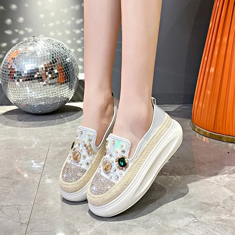 Autumn Rhinestone Thick-soled Casual Colorful Loafers