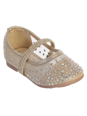 Baby Girls Rose Gold Rhinestone Elastic Strap Mesh Ballet Flats 1-4 Baby