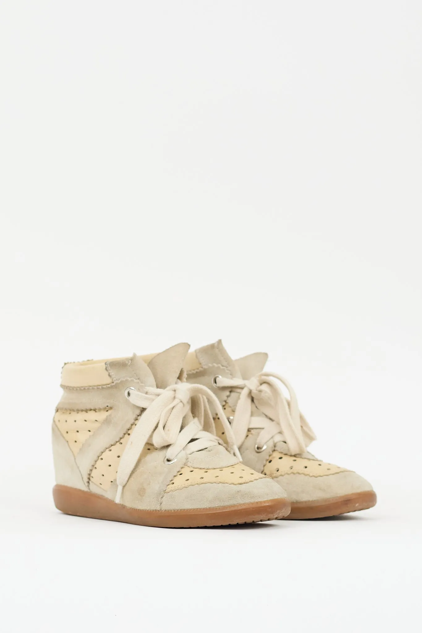 Beige & Grey Suede Bobby Wedge Sneaker