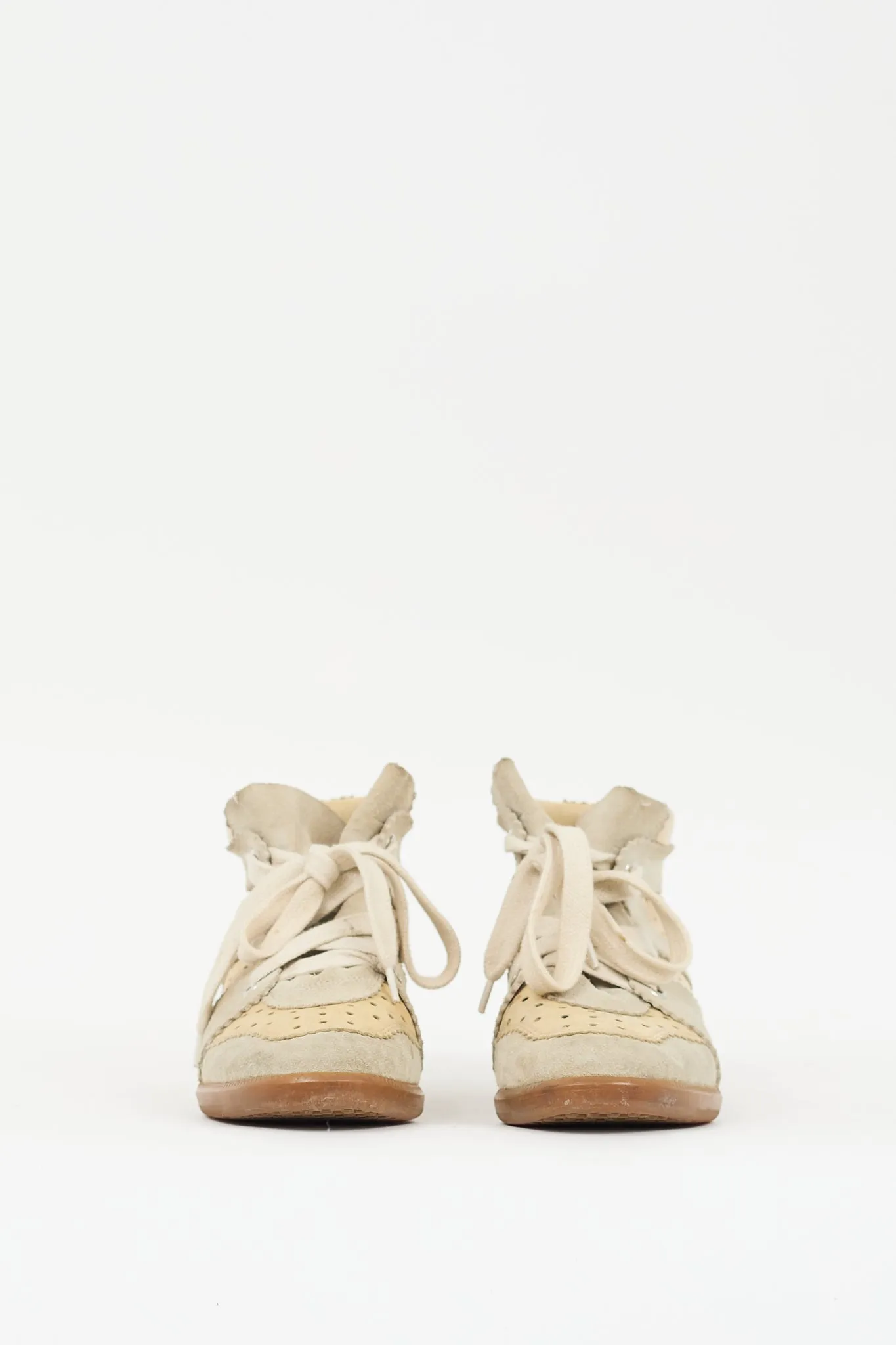 Beige & Grey Suede Bobby Wedge Sneaker