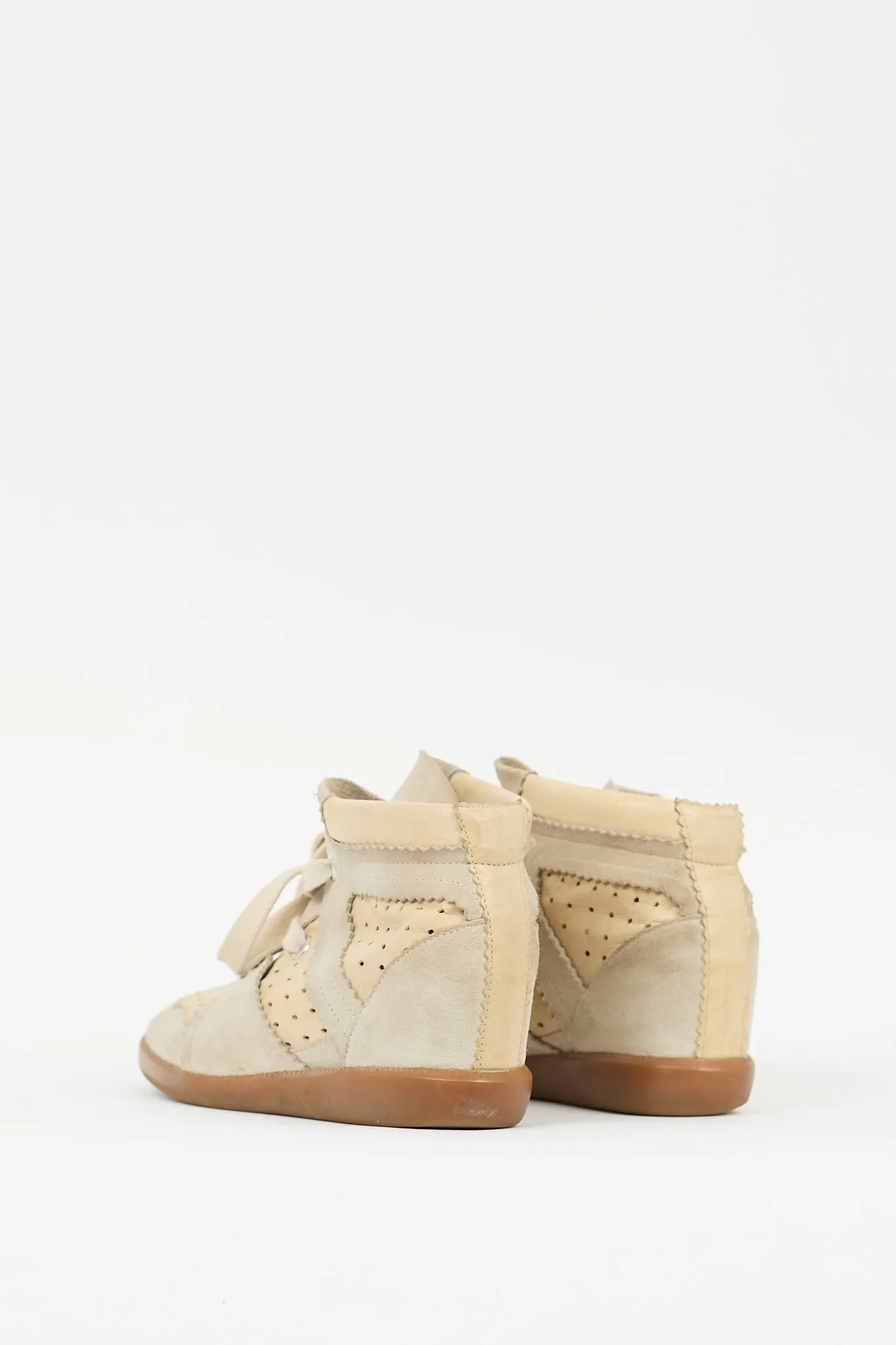 Beige & Grey Suede Bobby Wedge Sneaker