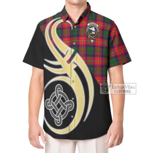 Belsches Tartan Short Sleeve Button Shirt with Family Crest and Celtic Symbol Style
