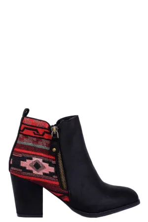 Black Ankle Boots with Aztec Print Detail