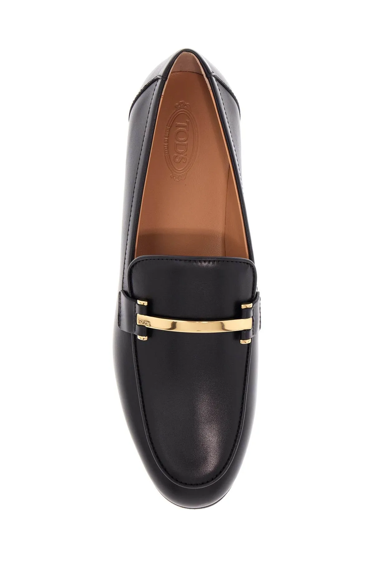 black calfskin womens loafers with metallic band