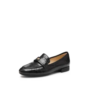 Black Embossed Minimal Loafers With Golden Square
