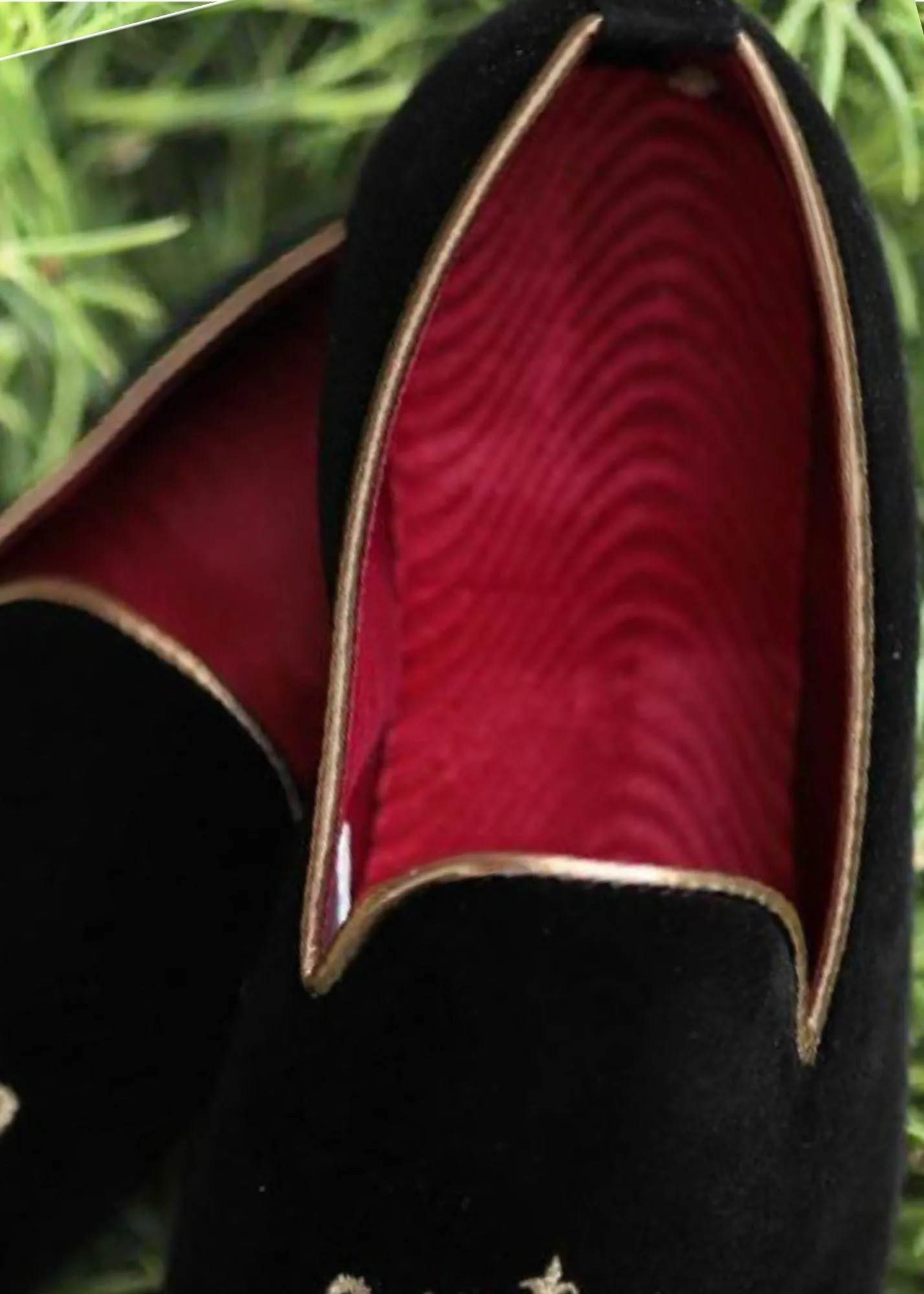 Black Embroidery Velvet Loafers for Mens