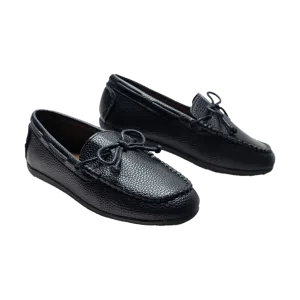 Black Faux Leather Laced Loafers