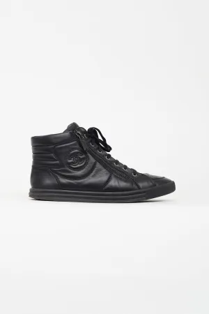 Black Leather High Top Sneakers