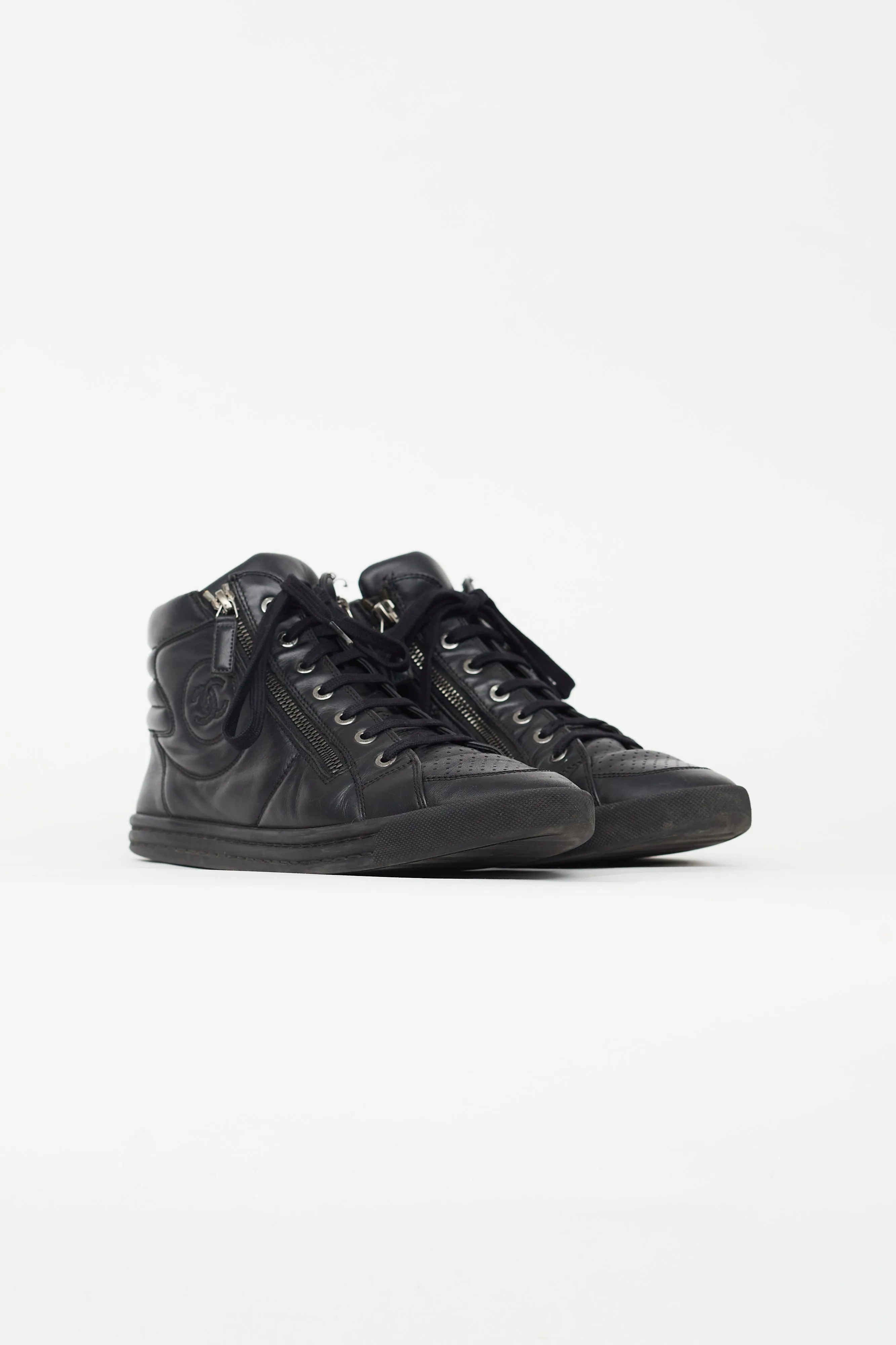 Black Leather High Top Sneakers