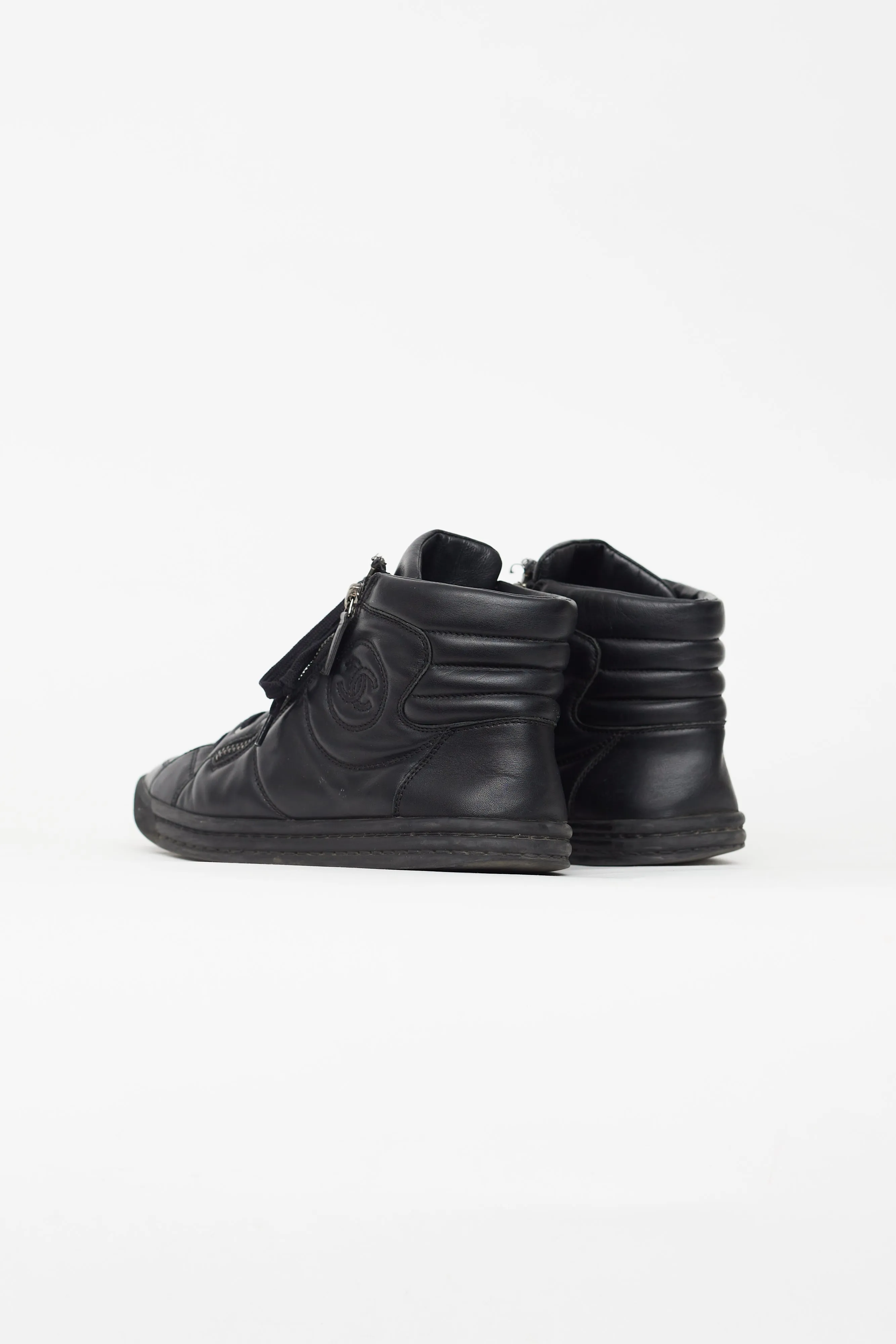 Black Leather High Top Sneakers