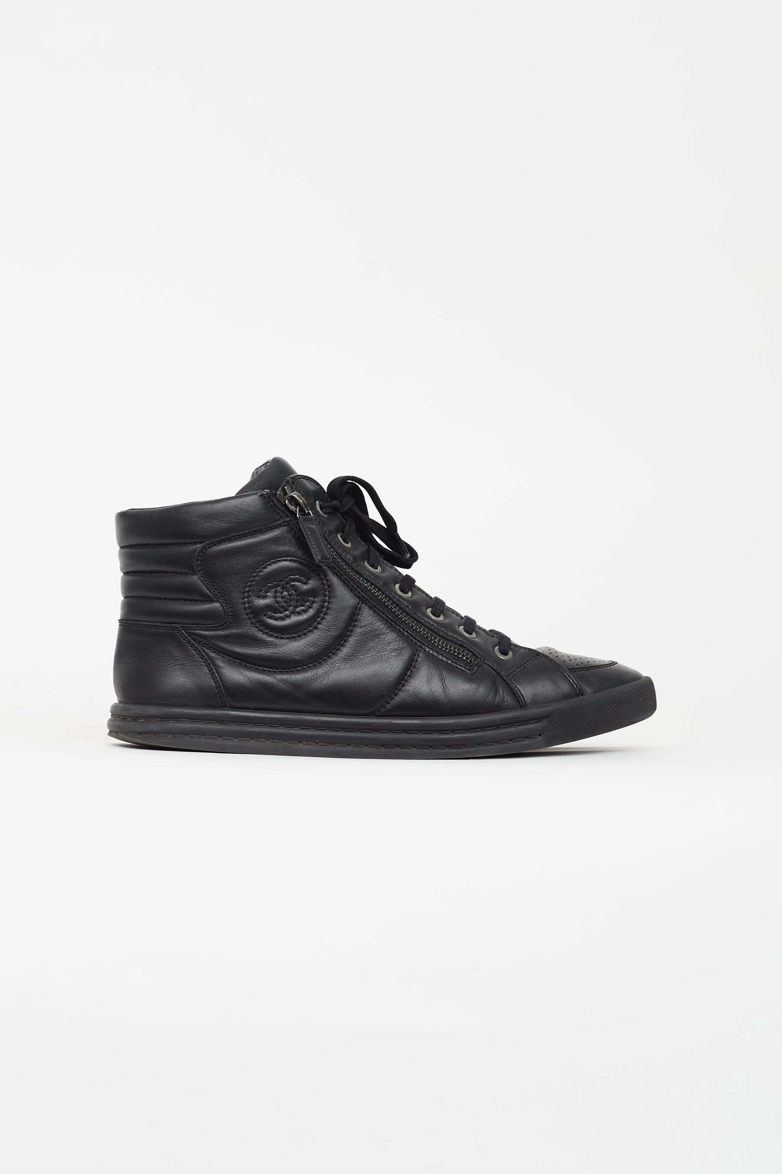 Black Leather High Top Sneakers