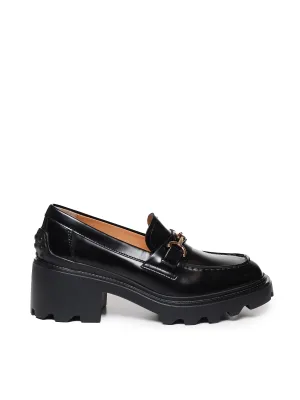 Black Leather Loafers with Heel