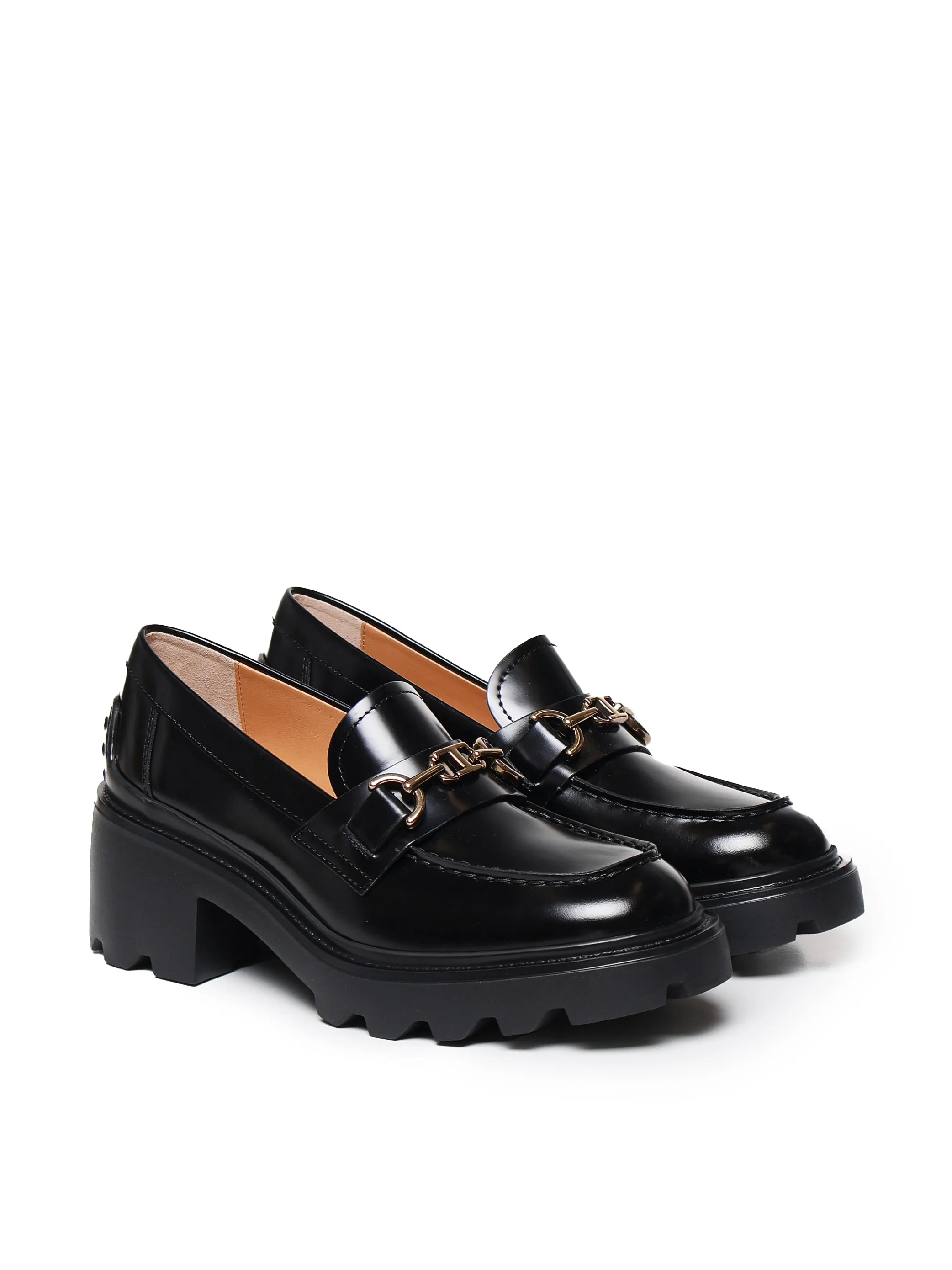 Black Leather Loafers with Heel