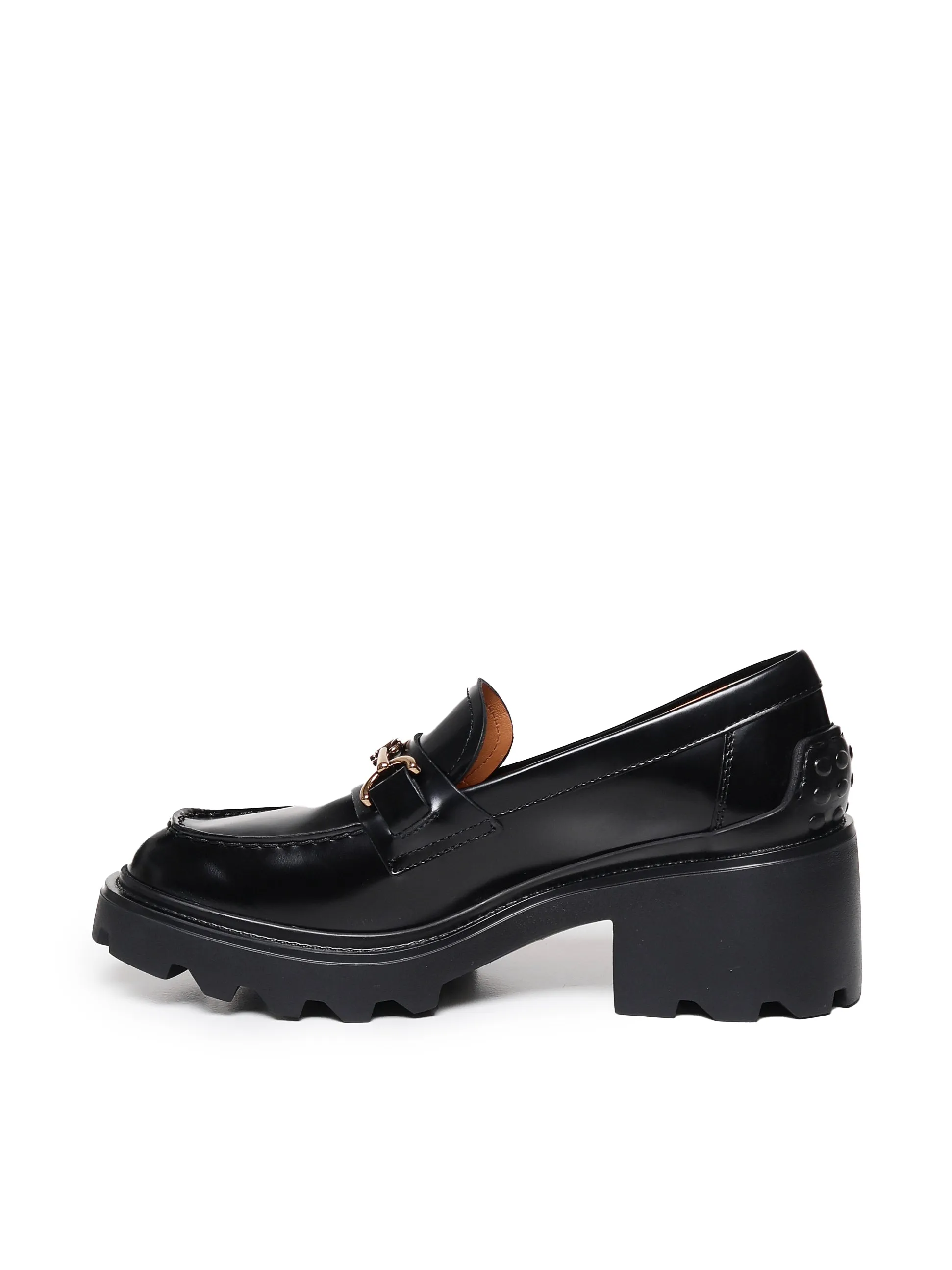 Black Leather Loafers with Heel