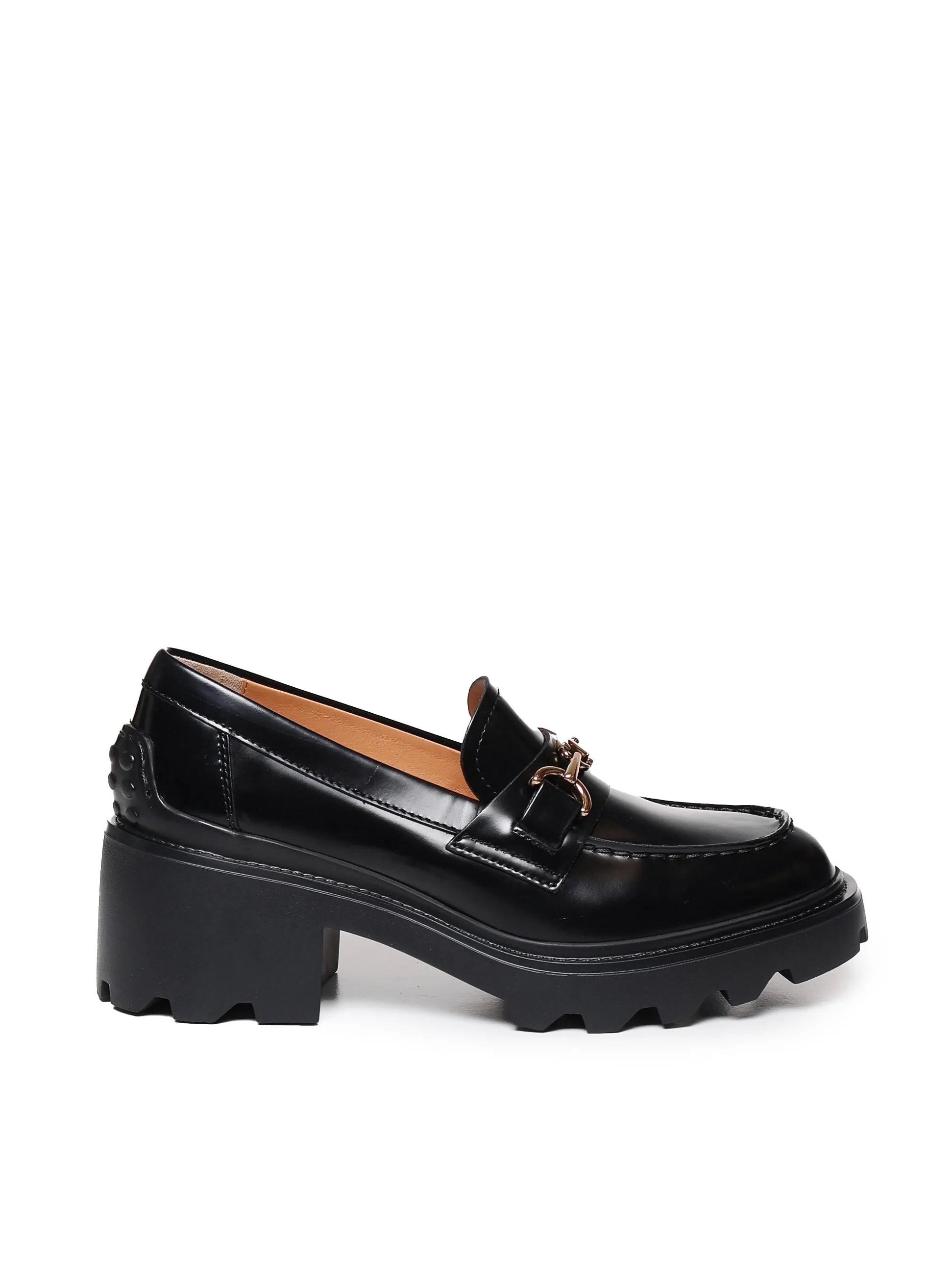Black Leather Loafers with Heel