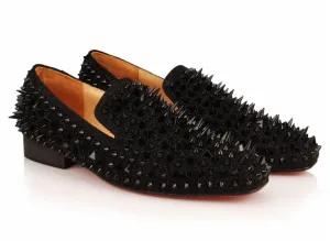 Black Riveted Spiked Loafers
