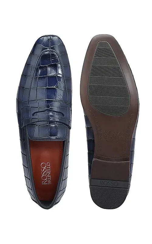 Blue Croco Textured Loafers