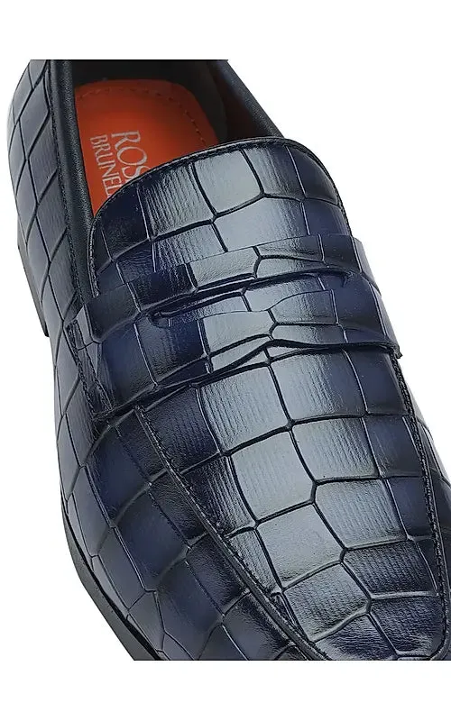 Blue Croco Textured Loafers