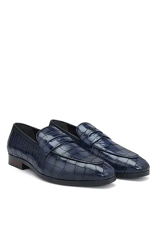 Blue Croco Textured Loafers