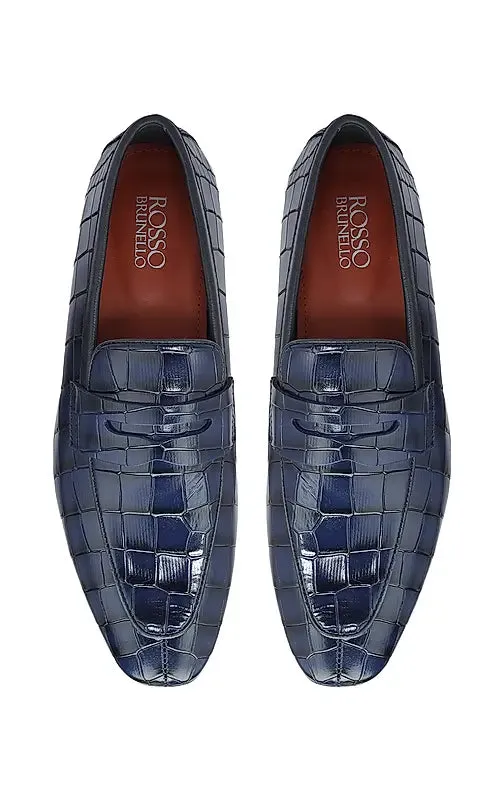 Blue Croco Textured Loafers