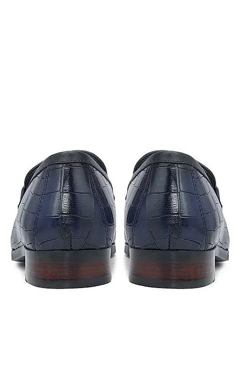 Blue Croco Textured Loafers