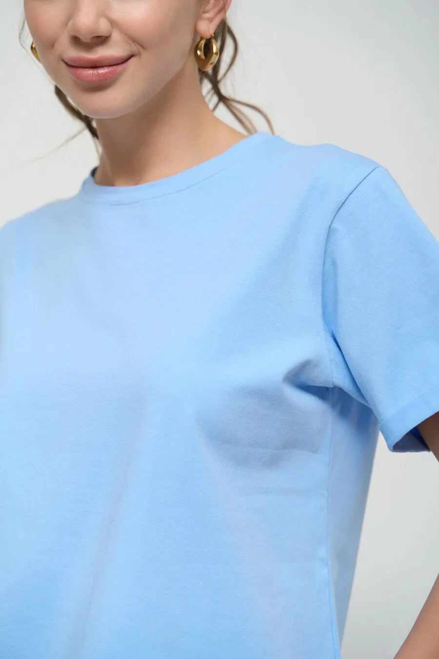 Blue Oversized Roll Up Sleeve T-Shirt