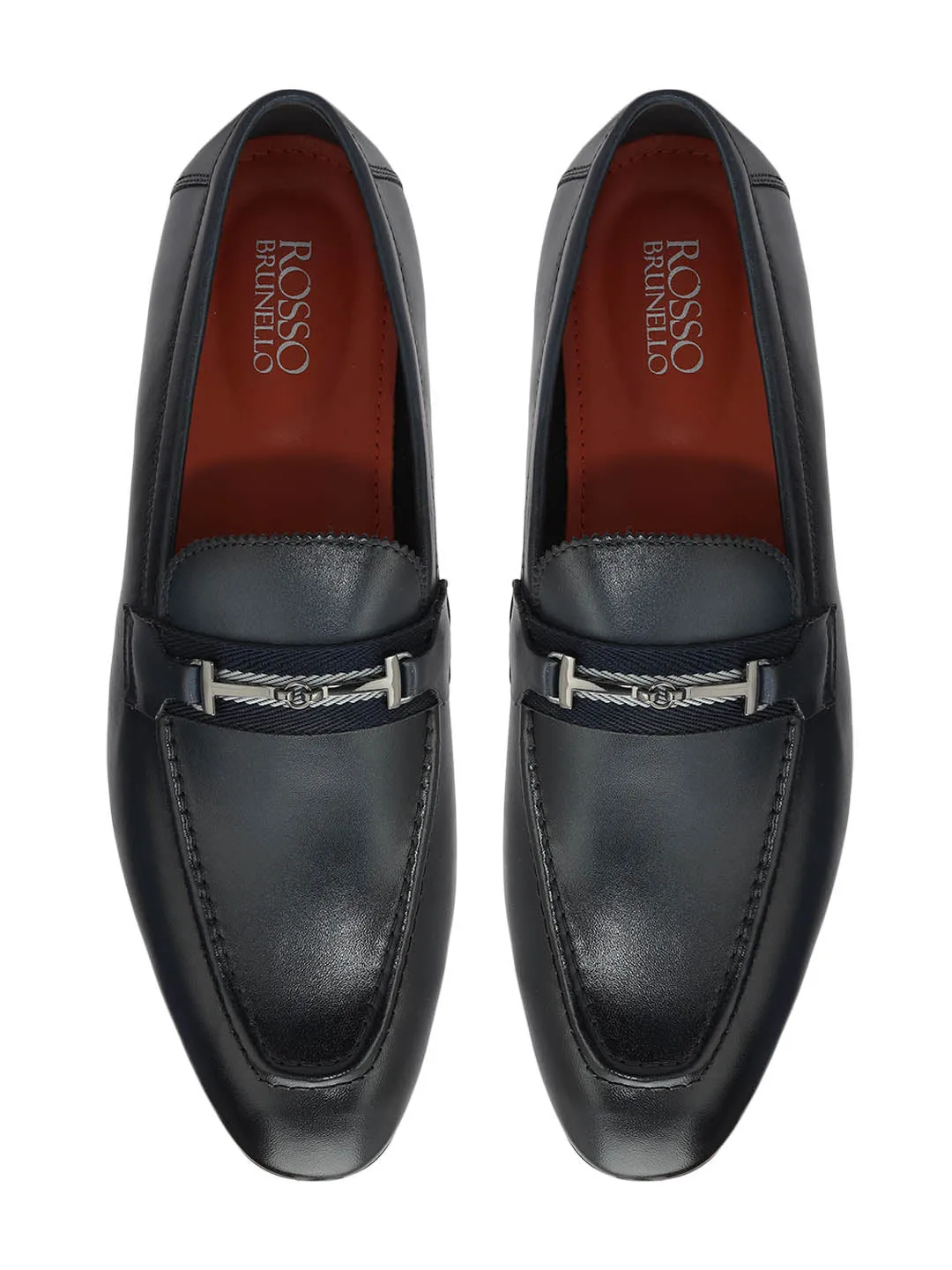 Blue Plain Loafers With Metal Clip
