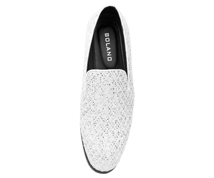 Bolano Sarlo White Men's Glitter Loafers Vegan