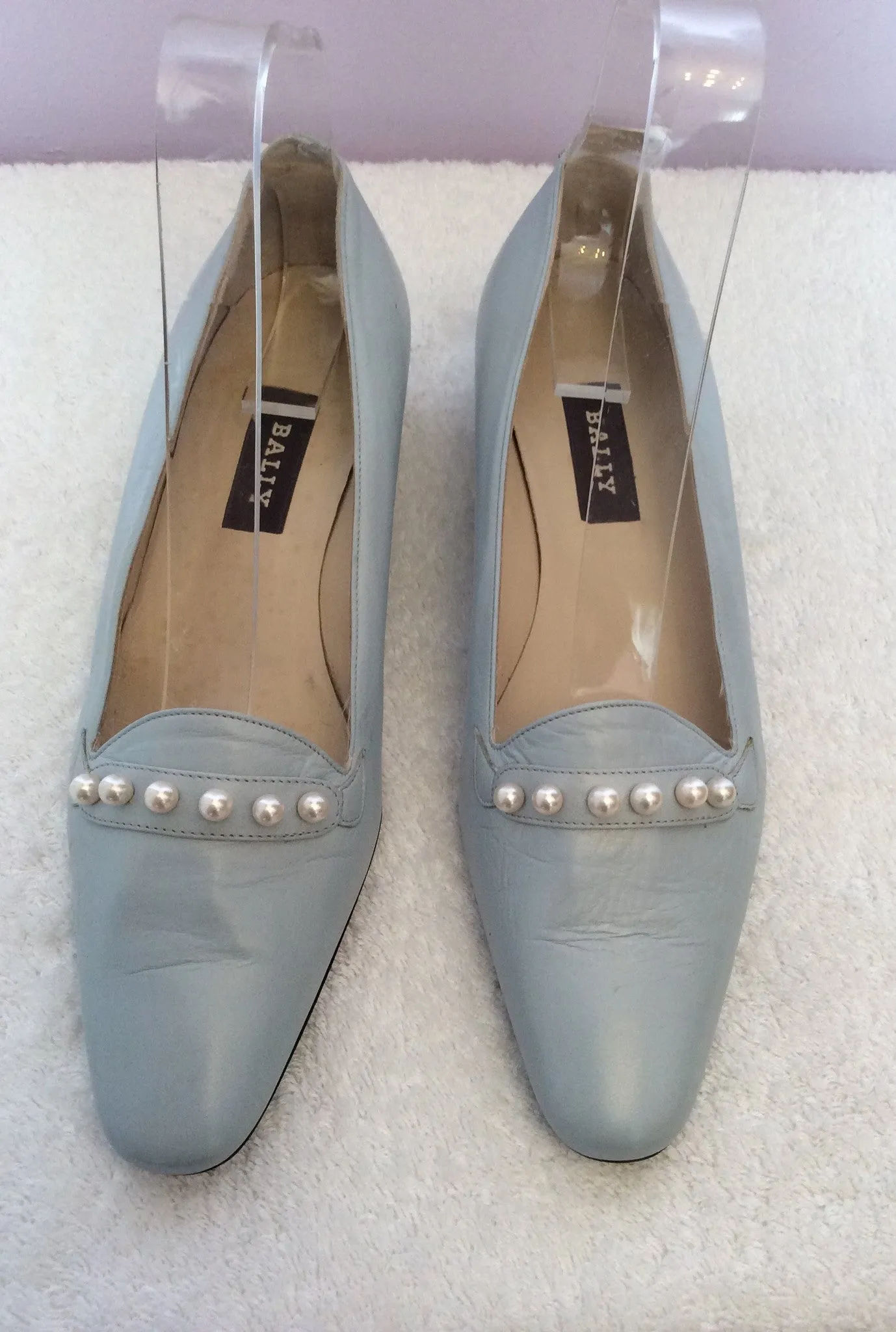 Brand New Bally Pale Blue & Pearl Trim Court Shoes Size 4/37