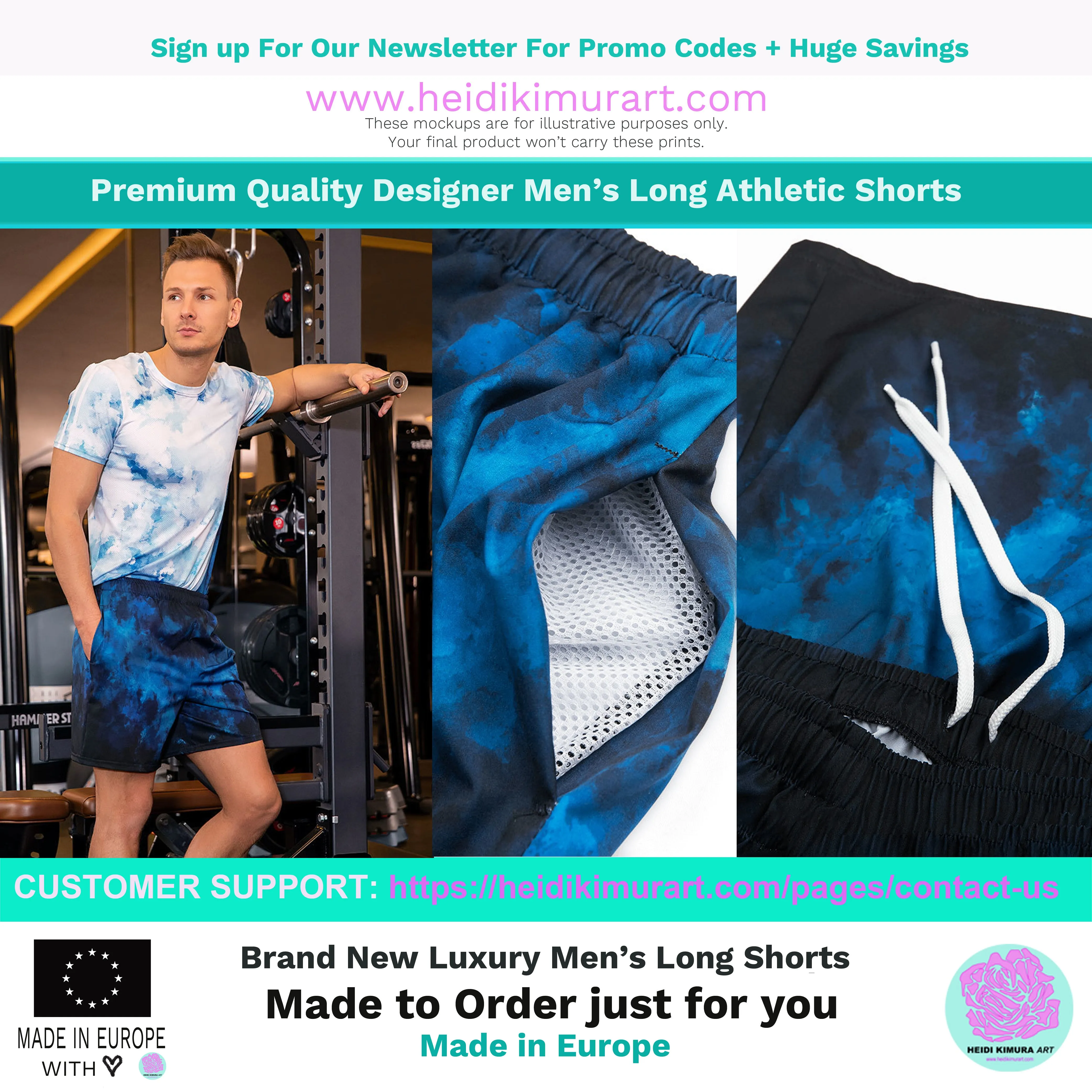 Bright Rainbow Men's Shorts, Ombre Athletic Long Shorts Workout Shorts- Made in EU