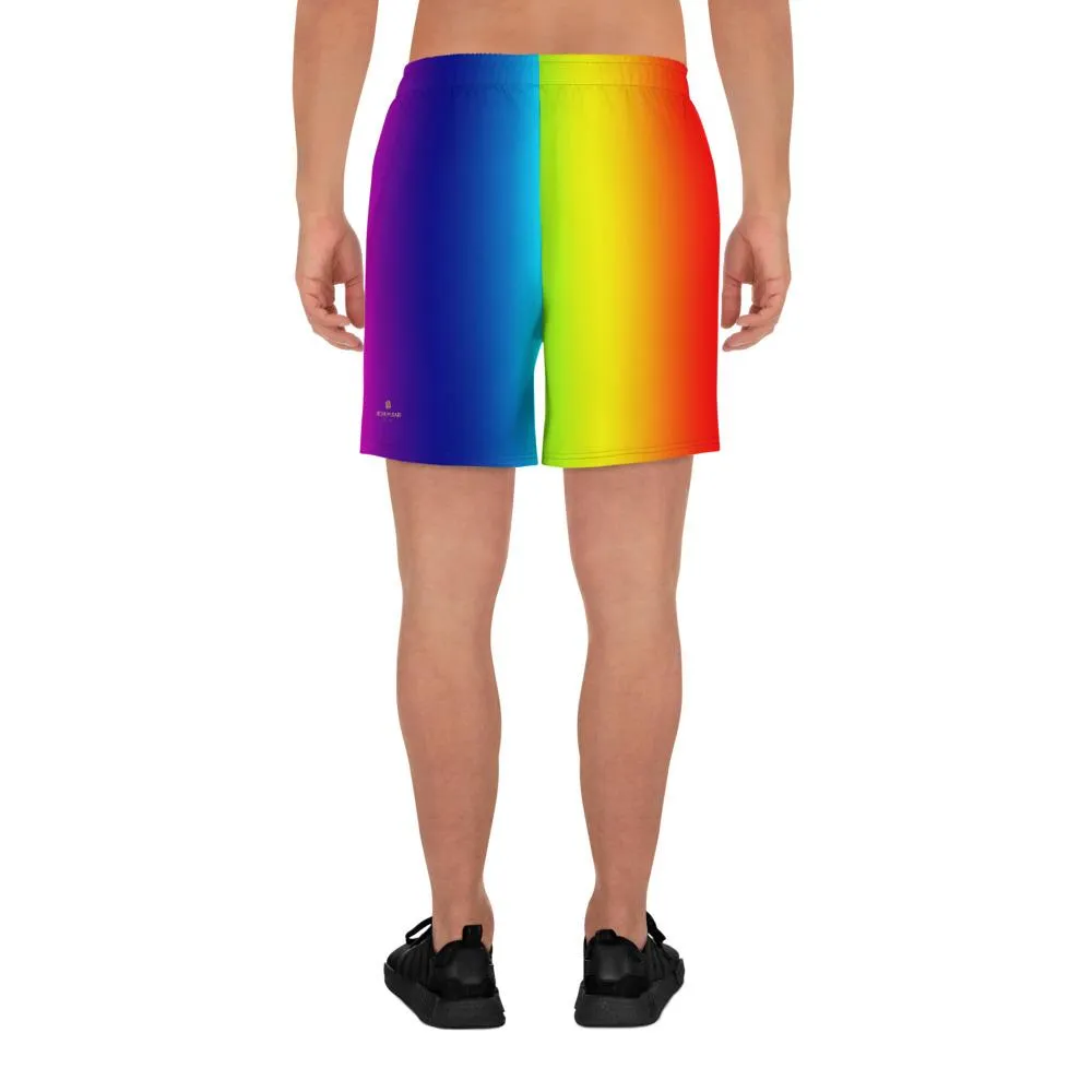 Bright Rainbow Men's Shorts, Ombre Athletic Long Shorts Workout Shorts- Made in EU