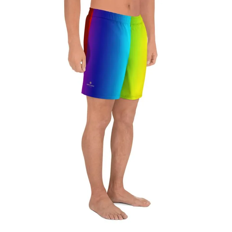 Bright Rainbow Men's Shorts, Ombre Athletic Long Shorts Workout Shorts- Made in EU