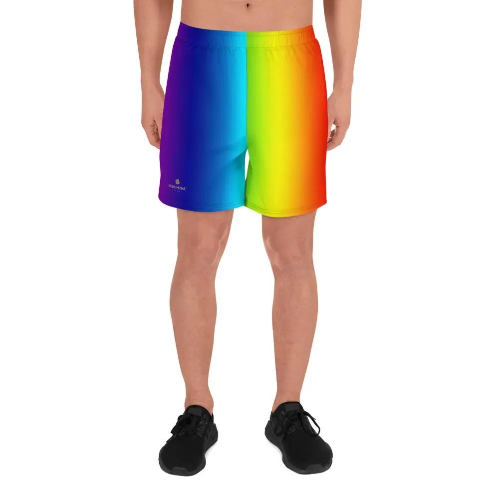 Bright Rainbow Men's Shorts, Ombre Athletic Long Shorts Workout Shorts- Made in EU