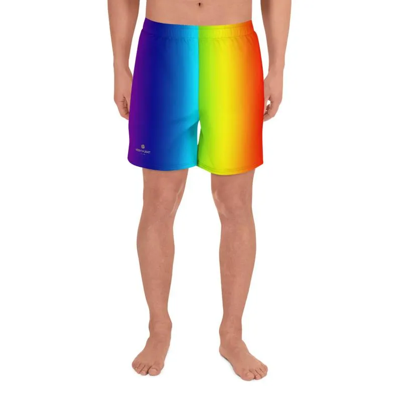 Bright Rainbow Men's Shorts, Ombre Athletic Long Shorts Workout Shorts- Made in EU