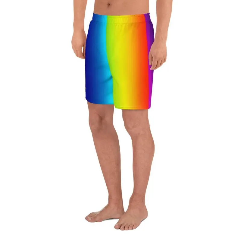 Bright Rainbow Men's Shorts, Ombre Athletic Long Shorts Workout Shorts- Made in EU
