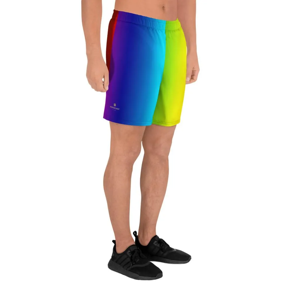 Bright Rainbow Men's Shorts, Ombre Athletic Long Shorts Workout Shorts- Made in EU